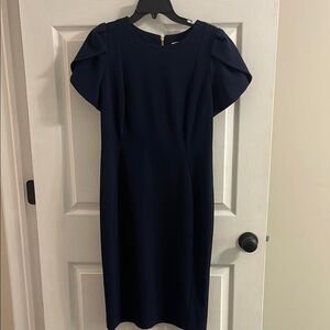 Calvin Klein Navy Sheath Midi Dress with Flutter Sleeves